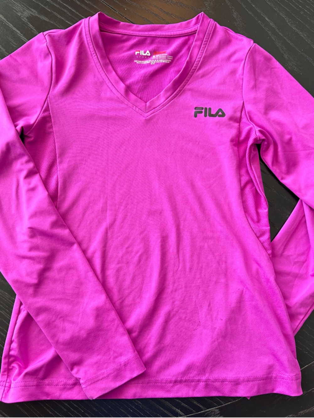 FILA Women's Bright Pink V-Neck Long Sleeve Performance Top